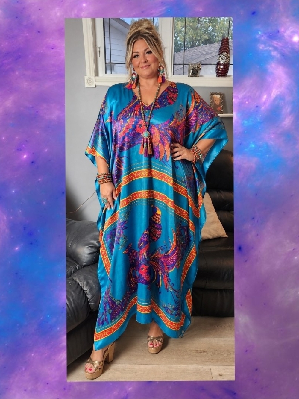 Winlar Peacock Kaftan Caftan Lounger  One Size Fits Most